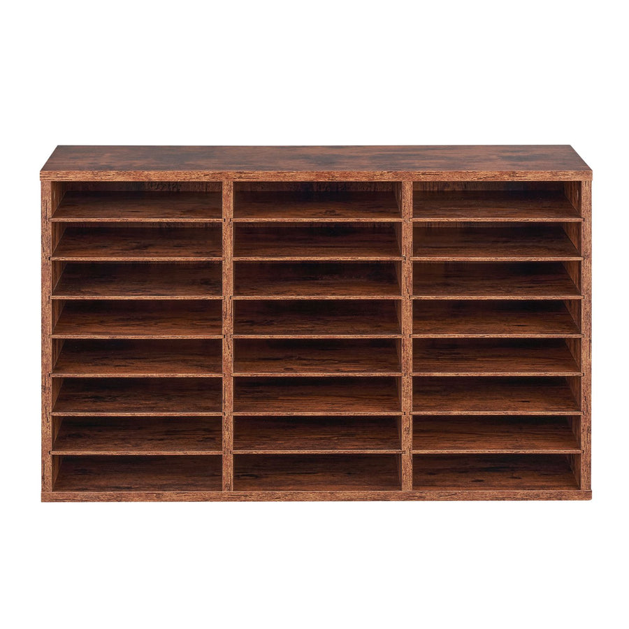 Literature Organizer, 24 Compartments Office Mailbox with Removable Shelves, Wooden Mailbox Sorter Particle Board Office Home Classroom Storage, File Sorter for Documents, Papers, Dark Brown