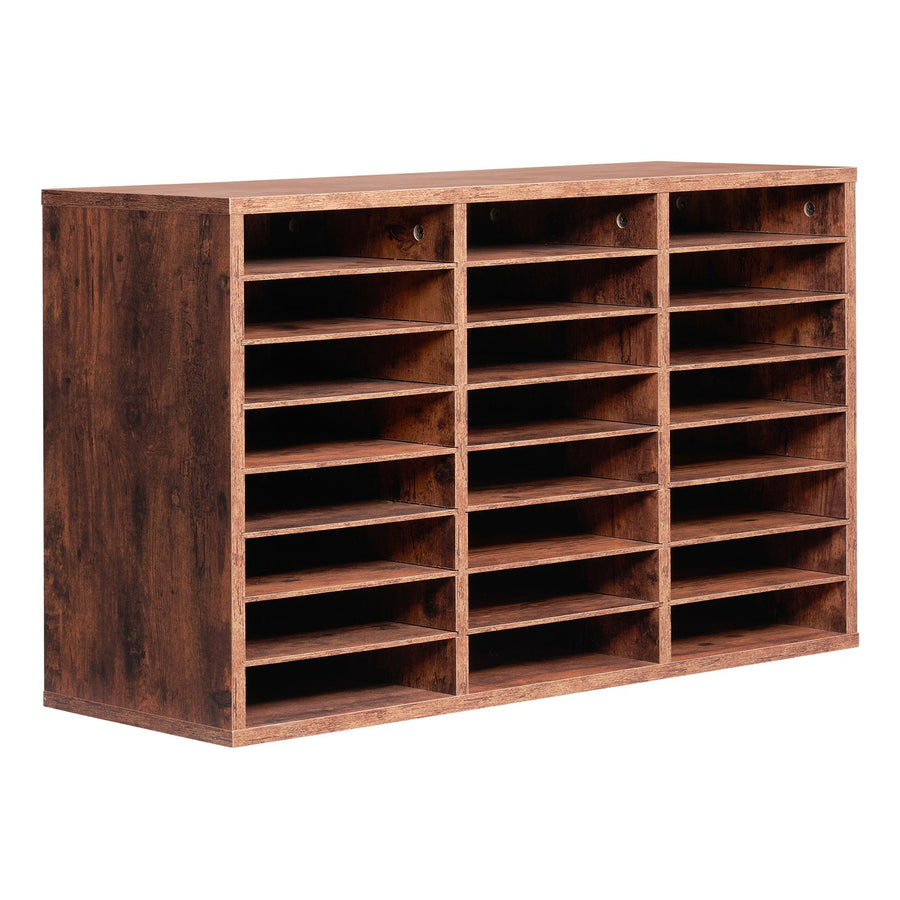 Literature Organizer, 24 Compartments Office Mailbox with Removable Shelves, Wooden Mailbox Sorter Particle Board Office Home Classroom Storage, File Sorter for Documents, Papers, Dark Brown