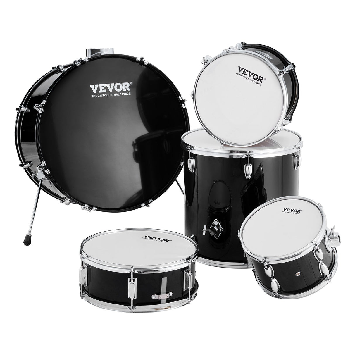 VEVOR Adult Drum Set, 5-Piece, 558.8 mm Complete Full Size Drum Kit with Bass Toms Snare Floor Drum Adjustable Throne Stands Cymbal Hi-Hat Pedal and Drumsticks, Beginner Drum Kit for Adults, Black