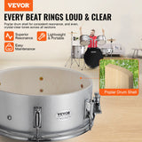 VEVOR Adult Drum Set, 5-Piece, 558.8 mm Complete Full Size Drum Kit with Bass Toms Snare Floor Drum Adjustable Throne Stands Cymbal Hi-Hat Pedal and Drumsticks, Beginner Drum Kit for Adults, Silver - Front View