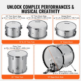 VEVOR Adult Drum Set, 5-Piece, 558.8 mm Complete Full Size Drum Kit with Bass Toms Snare Floor Drum Adjustable Throne Stands Cymbal Hi-Hat Pedal and Drumsticks, Beginner Drum Kit for Adults, Silver - Side View
