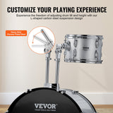 VEVOR Adult Drum Set, 5-Piece, 558.8 mm Complete Full Size Drum Kit with Bass Toms Snare Floor Drum Adjustable Throne Stands Cymbal Hi-Hat Pedal and Drumsticks, Beginner Drum Kit for Adults, Silver - Top-Down View