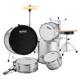 VEVOR Adult Drum Set, 5-Piece, 558.8 mm Complete Full Size Drum Kit with Bass Toms Snare Floor Drum Adjustable Throne Stands Cymbal Hi-Hat Pedal and Drumsticks, Beginner Drum Kit for Adults, Silver - Extra Image