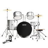 VEVOR Adult Drum Set, 5-Piece, 558.8 mm Complete Full Size Drum Kit with Bass Toms Snare Floor Drum Adjustable Throne Stands Cymbal Hi-Hat Pedal and Drumsticks, Beginner Drum Kit for Adults, Silver - Extra Image