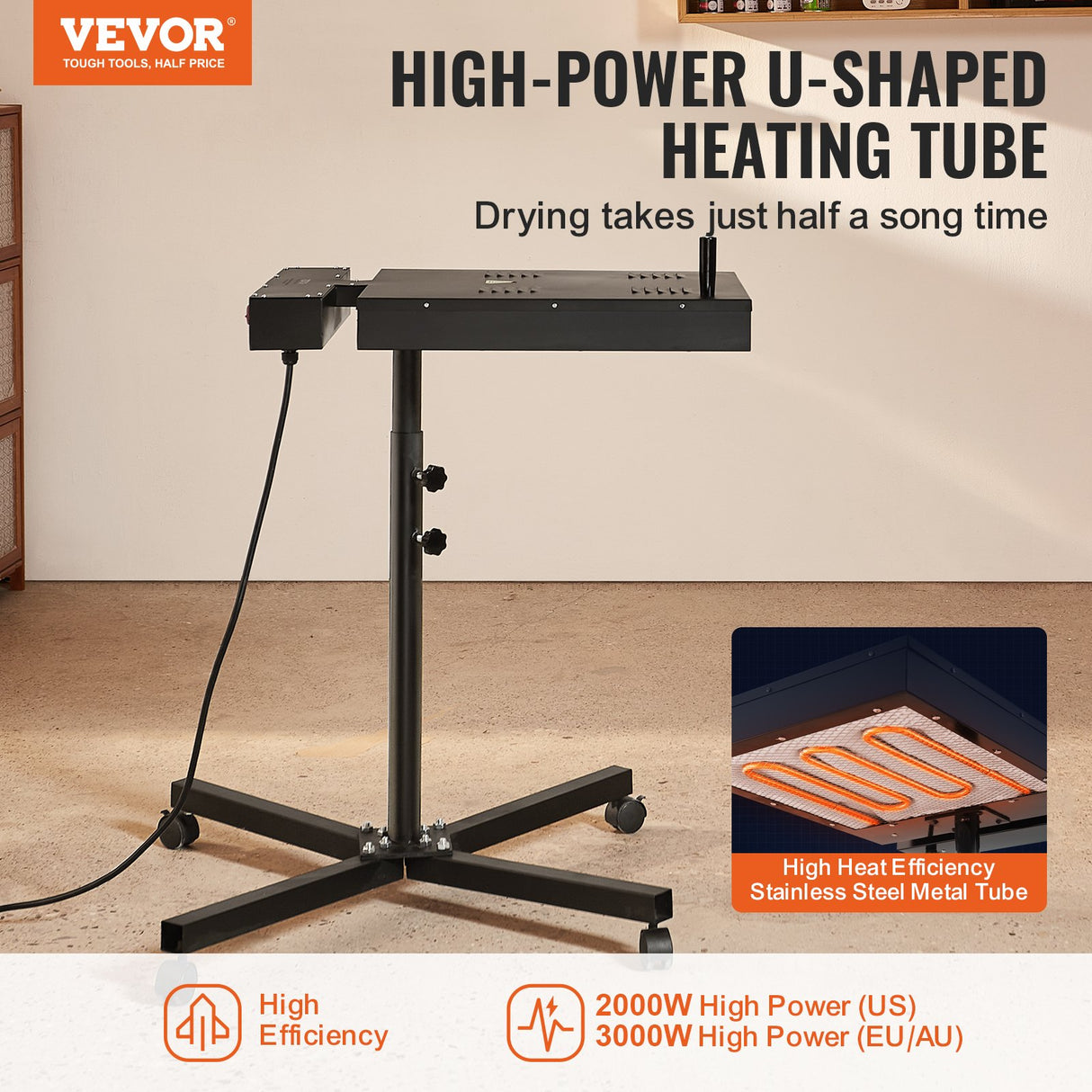 VEVOR Flash Dryer, 18 x 18 inch Flash Dryer for Screen Printing, 0-750??Temperature Control, High Power Silk Screen Printing Dryer with Height Adjustable Stand, 360? Rotation, T-Shirt Curing Machine