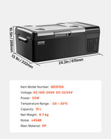 VEVOR Portable Car Refrigerator Freezer Compressor 15L Single Zone for Car Home - Close-Up Angle
