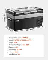 VEVOR Portable Car Refrigerator Freezer Compressor 20L Single Zone for Car Home - Close-Up Angle