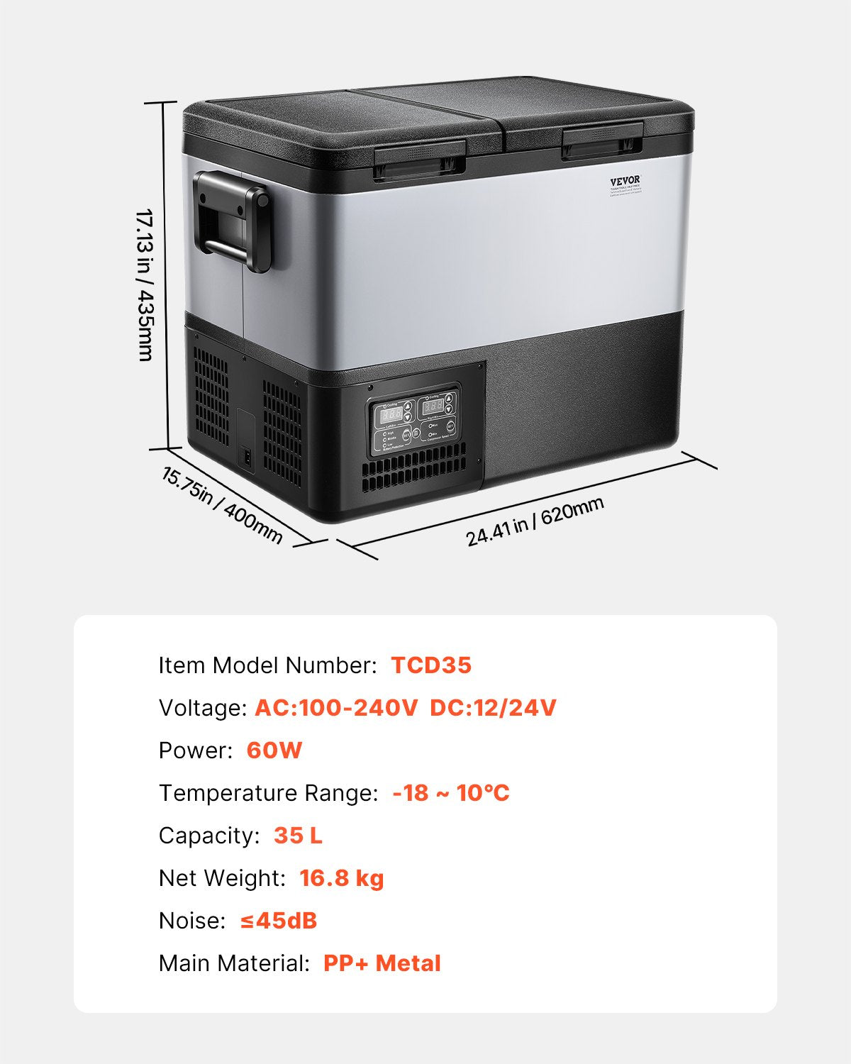 VEVOR Portable Car Refrigerator Freezer Compressor 35L Dual Zone for Car Home