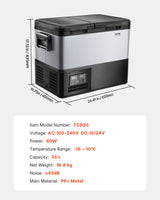 VEVOR Portable Car Refrigerator Freezer Compressor 35L Dual Zone for Car Home - Close-Up Angle
