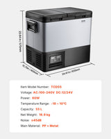 VEVOR Portable Car Refrigerator Freezer Compressor 55L Dual Zone for Car Home - Close-Up Angle