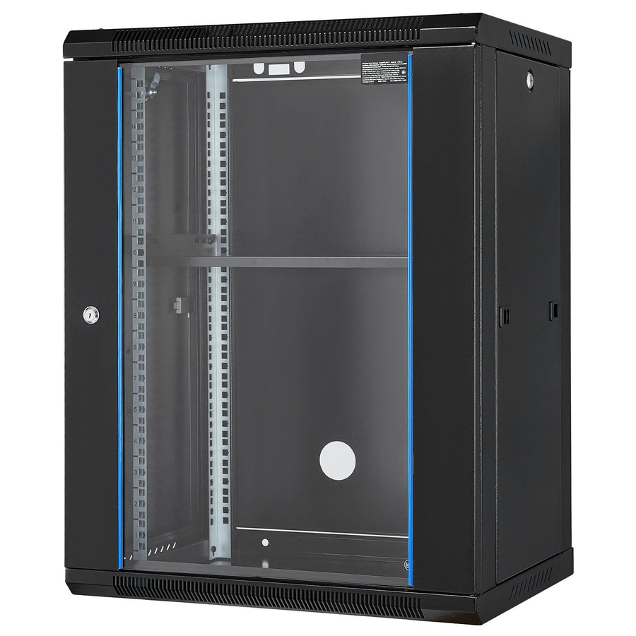 15U Wall Mount Network Cabinet, 226.8 kg Max. Ground Load Capacity, Server Rack Cabinet Enclosure with Locking Tempered Glass Door, Side Panels, Q235 Carbon Steel, for IT Equipment, A/V Devices