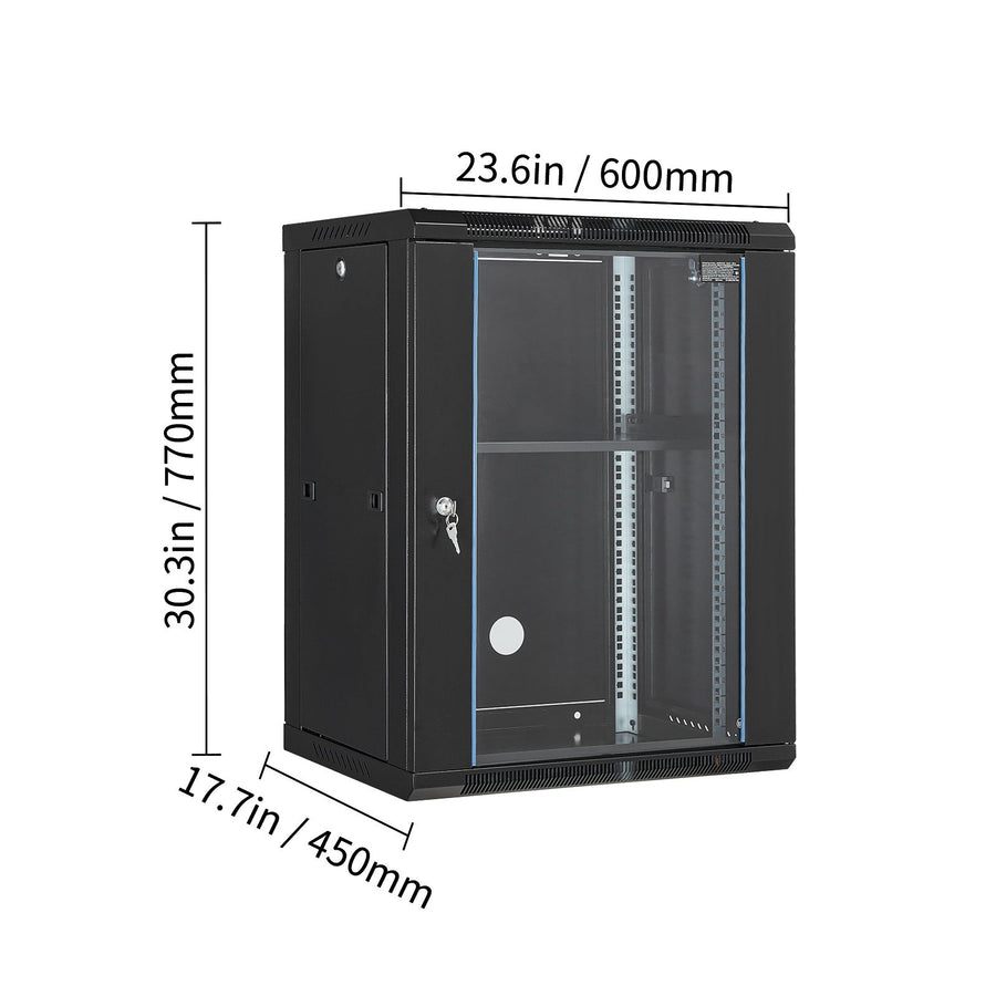 15U Wall Mount Network Cabinet, 226.8 kg Max. Ground Load Capacity, Server Rack Cabinet Enclosure with Locking Tempered Glass Door, Side Panels, Q235 Carbon Steel, for IT Equipment, A/V Devices