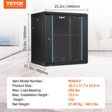 VEVOR Wall Mount Network Server Cabinet, 393.7 mm Deep, Server Rack Cabinet Enclosure, 90.72 kg Max. Ground-mounted Load Capacity, with Locking Glass