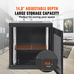 12U Wall Mount Network Server Cabinet, 15.5'' Deep, Server Rack Cabinet Enclosure, 200 lbs Max. Ground-mounted Load Capacity, with Locking Door Side Panels, for IT Equipment, A/V Devices
