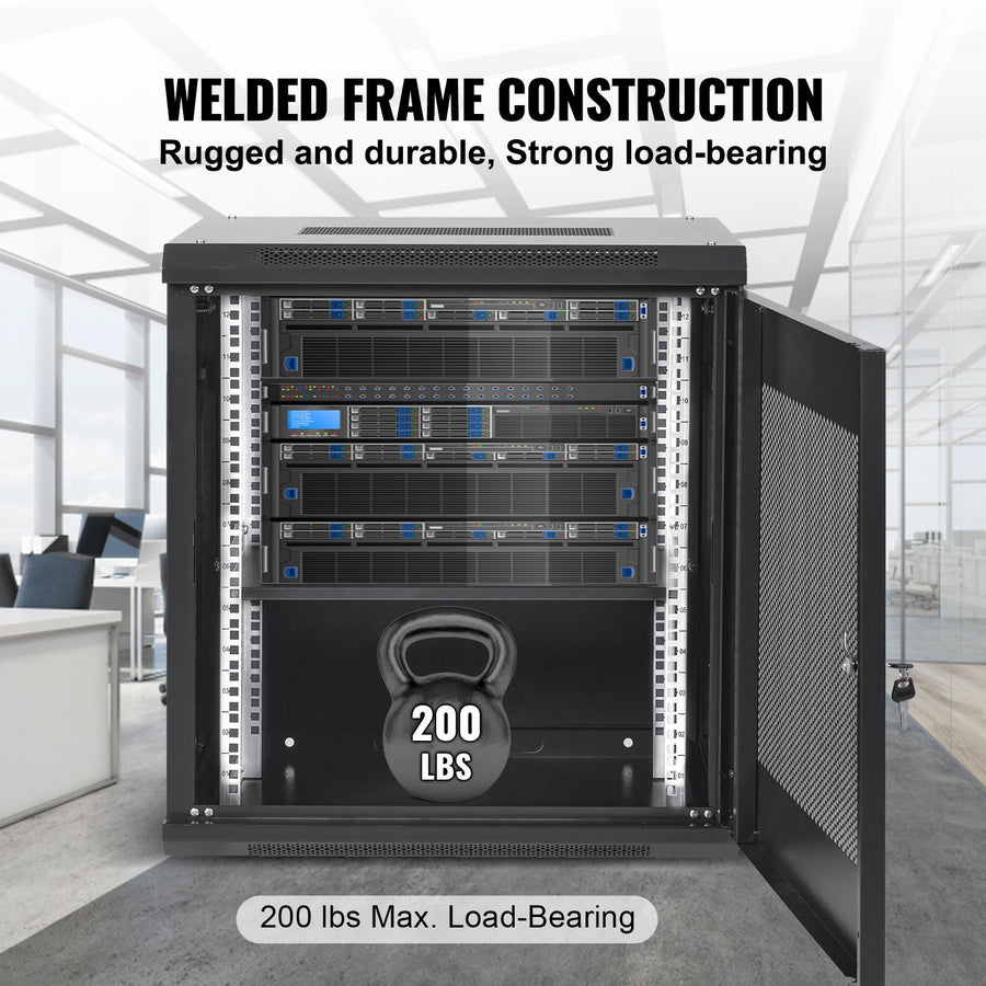 12U Wall Mount Network Server Cabinet, 15.5'' Deep, Server Rack Cabinet Enclosure, 200 lbs Max. Ground-mounted Load Capacity, with Locking Door Side Panels, for IT Equipment, A/V Devices
