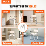 VEVOR Commode Chair, Bedside Commode with Padded Seat, Drop-Down Arms, 7-Level Adjustable Height, 5.8L Removable Bucket, Easy to Assemble, 350LBS Capacity, Portable Toilet for Adults Seniors - Front View
