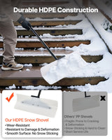 VEVOR Snow Pusher Shovel, 61 cm Wide Outdoor Snowplow Shovel with Ergonomic Grip, HDPE Plastic Blade, Winter Shovels with Segmented Handle, Portable Snow Removal Tool for Driveway Garden Camping - Side View
