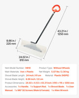 VEVOR Snow Pusher Shovel, 61 cm Wide Outdoor Snowplow Shovel with Ergonomic Grip, HDPE Plastic Blade, Winter Shovels with Segmented Handle, Portable Snow Removal Tool for Driveway Garden Camping - Close-Up Angle