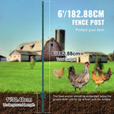 VEVOR 6 Feet Fence Post 6 Pack T-Post Heavy Duty Metal Fence Posts Green - Side View