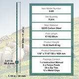 VEVOR 6 Feet Fence Post 6 Pack T-Post Heavy Duty Metal Fence Posts Green - Close-Up Angle