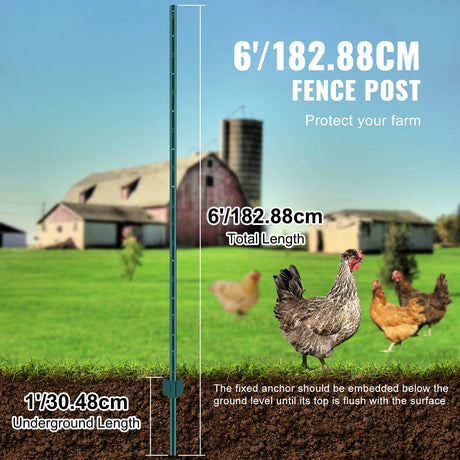 6 Feet Fence Post, 10 Pack U-Channel Heavy Duty Metal Fence Posts, Sturdy Steel Fence Stakes for Garden Yard,, image 3