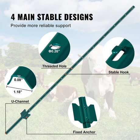 6 Feet Fence Post, 10 Pack U-Channel Heavy Duty Metal Fence Posts, Sturdy Steel Fence Stakes for Garden Yard,, image 4