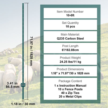 6 Feet Fence Post, 10 Pack U-Channel Heavy Duty Metal Fence Posts, Sturdy Steel Fence Stakes for Garden Yard,, image 7