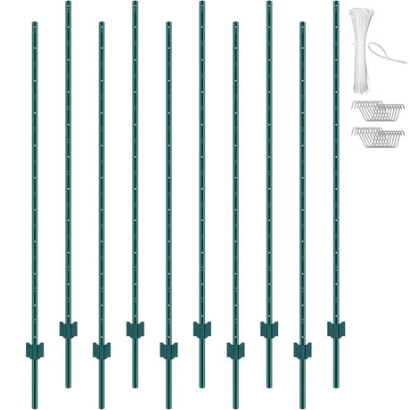 6 Feet Fence Post, 10 Pack U-Channel Heavy Duty Metal Fence Posts, Sturdy Steel Fence Stakes for Garden Yard,, image 9