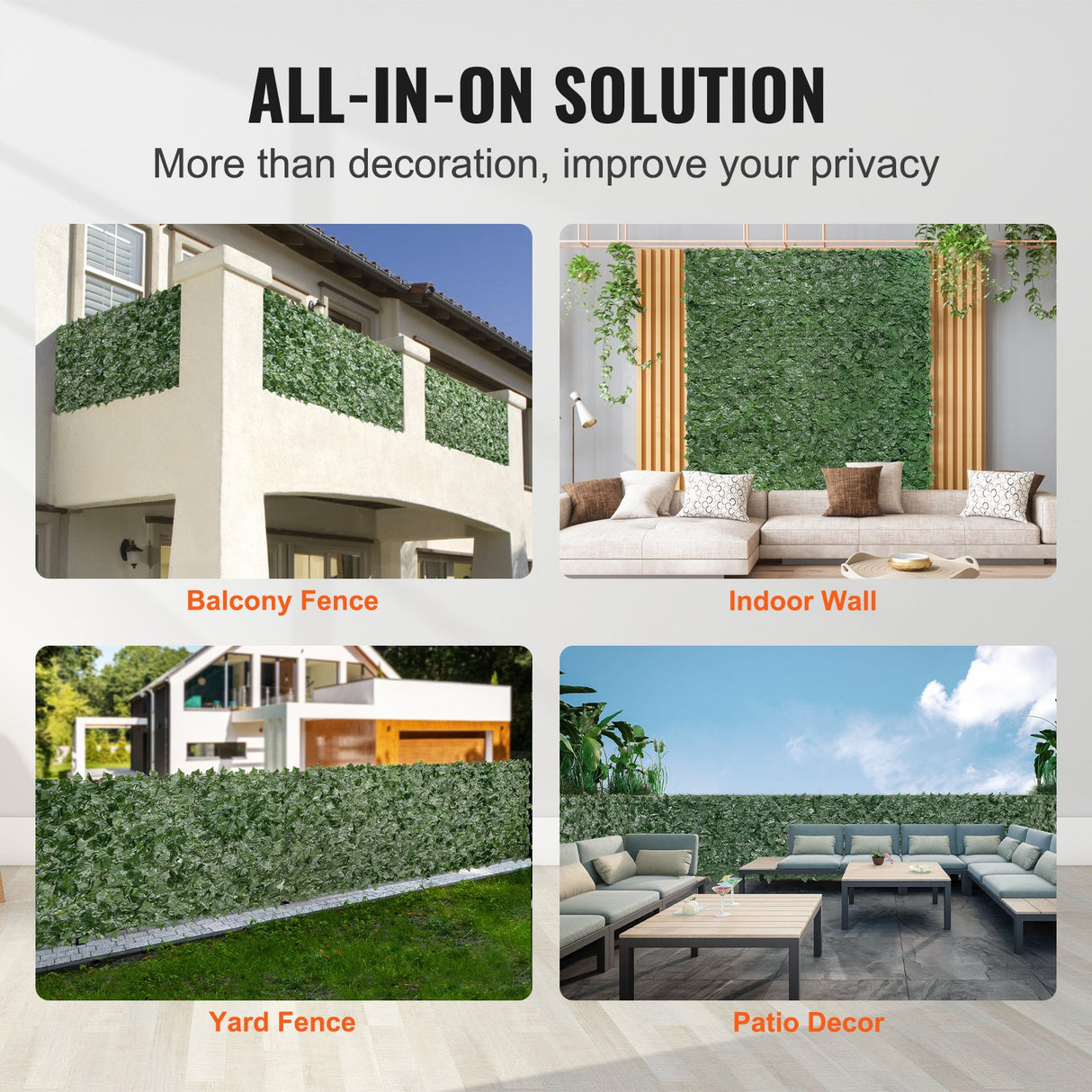 VEVOR Ivy Privacy Fence, 59 x 98 in Artificial Green Wall Screen, Greenery Ivy Fence with Mesh Cloth Backing and Strengthened Joint, Faux Hedges Vine