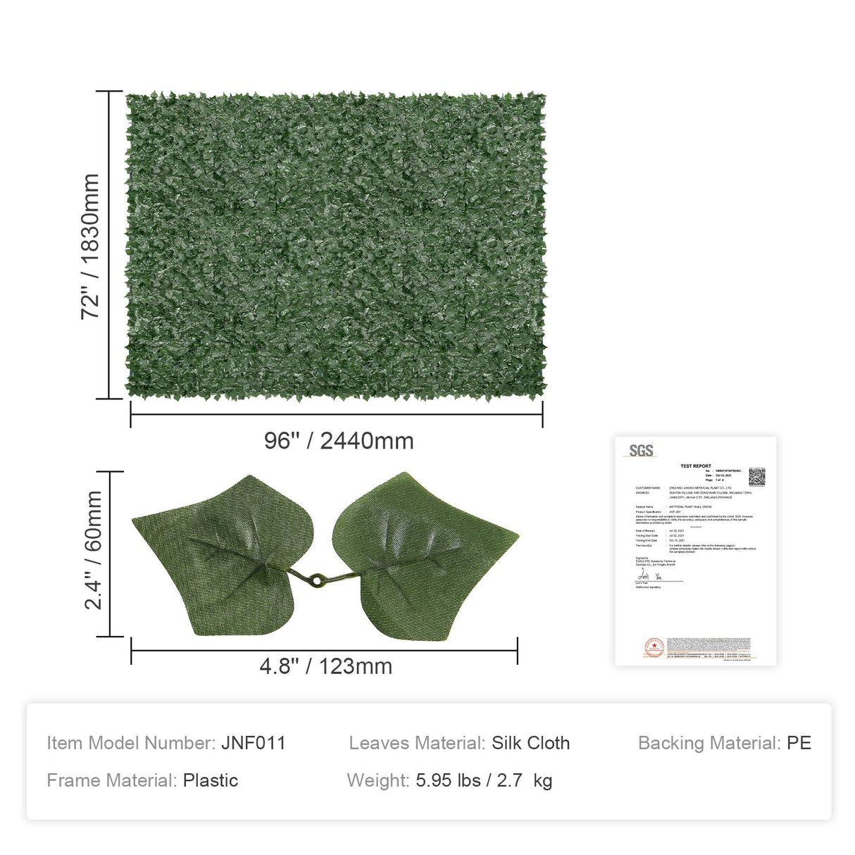 VEVOR Ivy Privacy Fence, 1830 x 2440 mm Artificial Green Wall Screen, Greenery Ivy Fence with Mesh Cloth Backing and Strengthened Joint, Faux Hedges Vine Leaf Decoration for Outdoor Garden, Yard