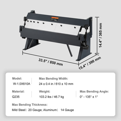 Box and Pan Brake, 610 ± 10 mm, 0-130 Degrees Sheet Metal Bending Brake, Portable Metal Bender with 20 Gauge, image 7