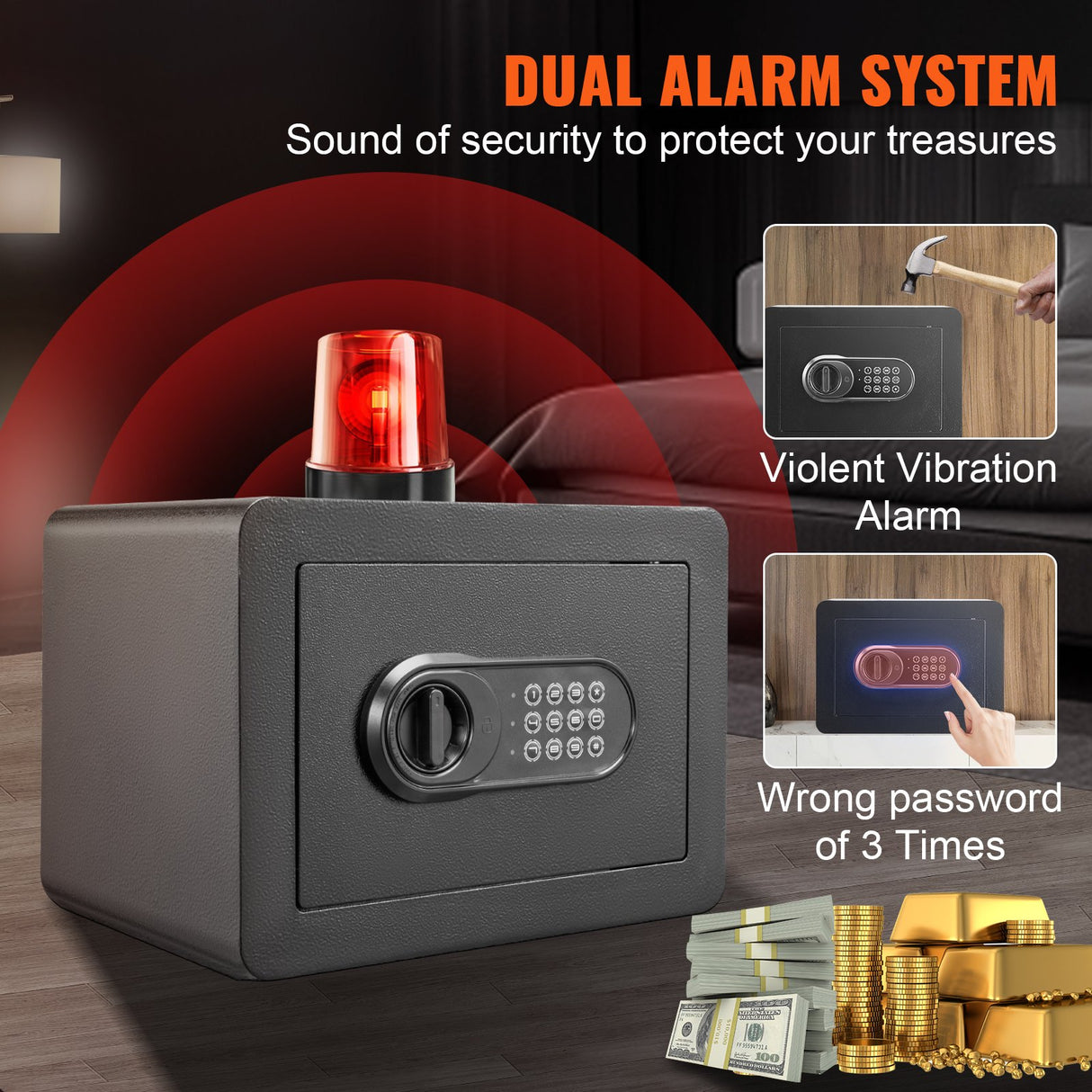 VEVOR Safe, 0.5 Cubic Feet Home Safe, Steel Security Safe with Digital Keypad and 2 Keys, Wall-Mounted Cabinet Safe Protect Cash, Gold, Jewelry, Documents for Home, Hotel, 350 x 250 x 250 mm