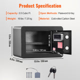 VEVOR Safe, 0.5 Cubic Feet Home Safe, Steel Security Safe with Digital Keypad and 2 Keys, Wall-Mounted Cabinet Safe Protect Cash, Gold, Jewelry, Documents for Home, Hotel, 350 x 250 x 250 mm - Close-Up Angle
