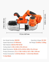 VEVOR Portable Cordless Band Saw 2.56 in Deep Cut Variable Speed (Bare Tool) - Close-Up Angle