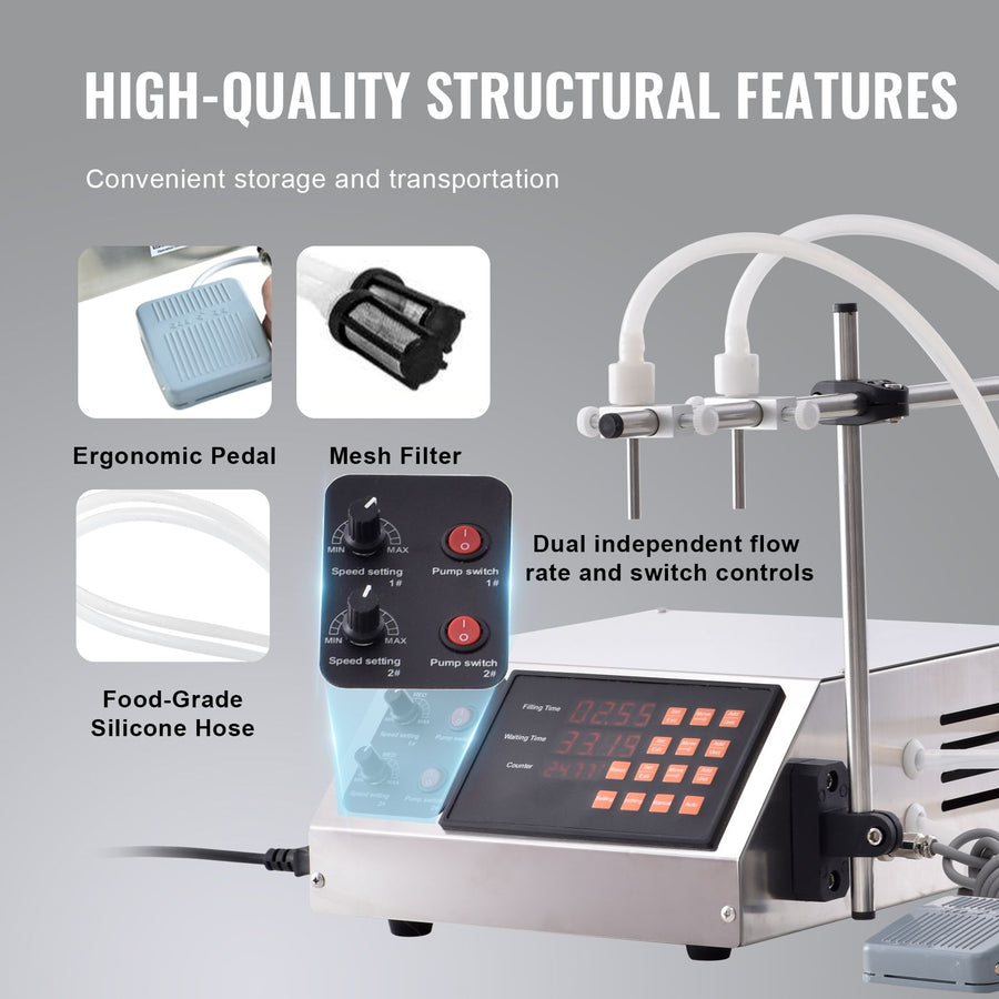 Liquid Filling Machine, 10-4000ml Filling Capacity, Automatic Bottle Filler Machine Bottling Machine Digital Control for Milk, Water, Wine, Beverage, Soy Sauce, Vinegar, Alcohol (Double Nozzle)
