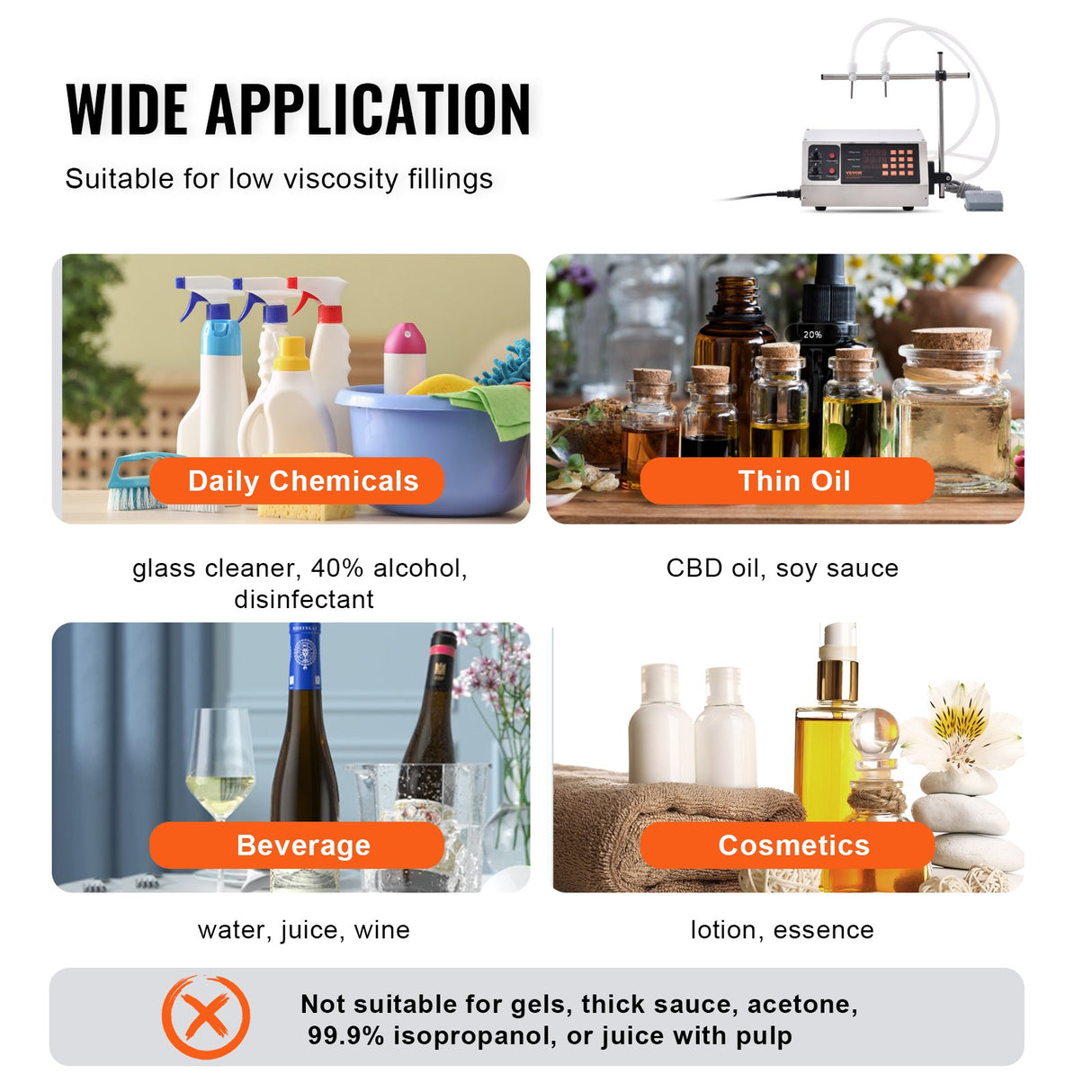 VEVOR Liquid Filling Machine, 10-4000ml Filling Capacity, Automatic Bottle Filler Machine Bottling Machine Digital Control for Milk, Water, Wine, Beverage, Soy Sauce, Vinegar, Alcohol (Double Nozzle)