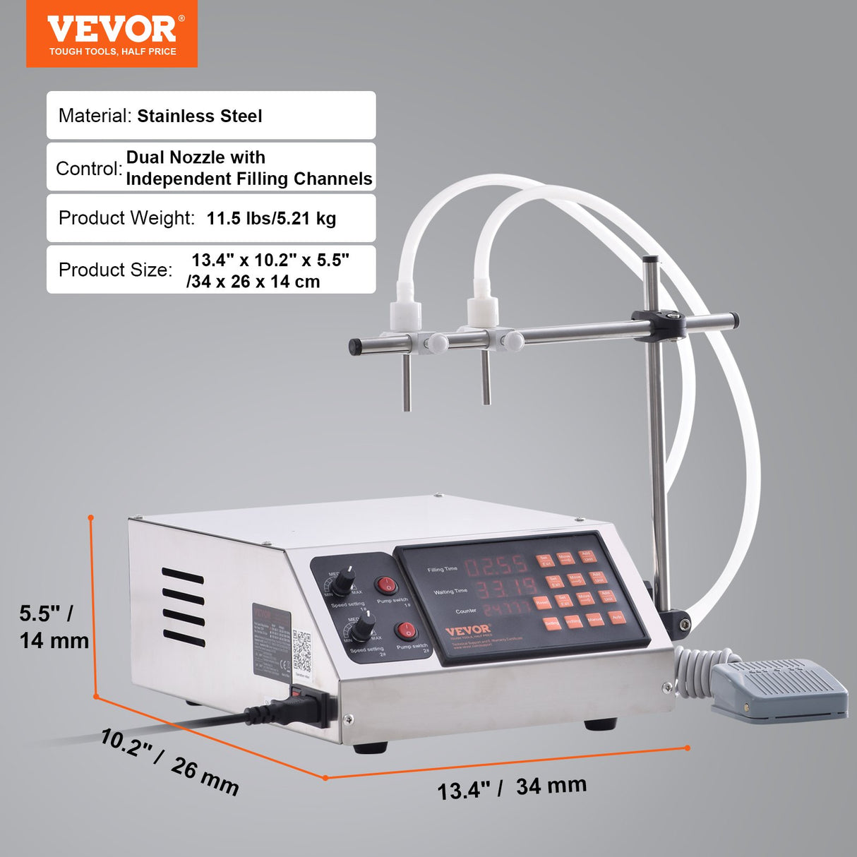 VEVOR Liquid Filling Machine, 10-4000ml Filling Capacity, Automatic Bottle Filler Machine Bottling Machine Digital Control for Milk, Water, Wine, Beverage, Soy Sauce, Vinegar, Alcohol (Double Nozzle)