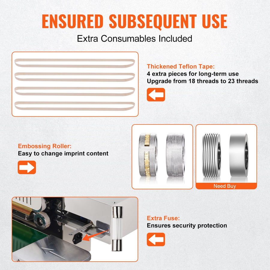 Continuous Bag Band Sealing Machine, 6-12 mm Seal Width, Horizontal Band Sealer Machine with Digital Temperature Control, Bag Sealer for 0.02-0.8 mm Plastic Bags Films with Inflation Function
