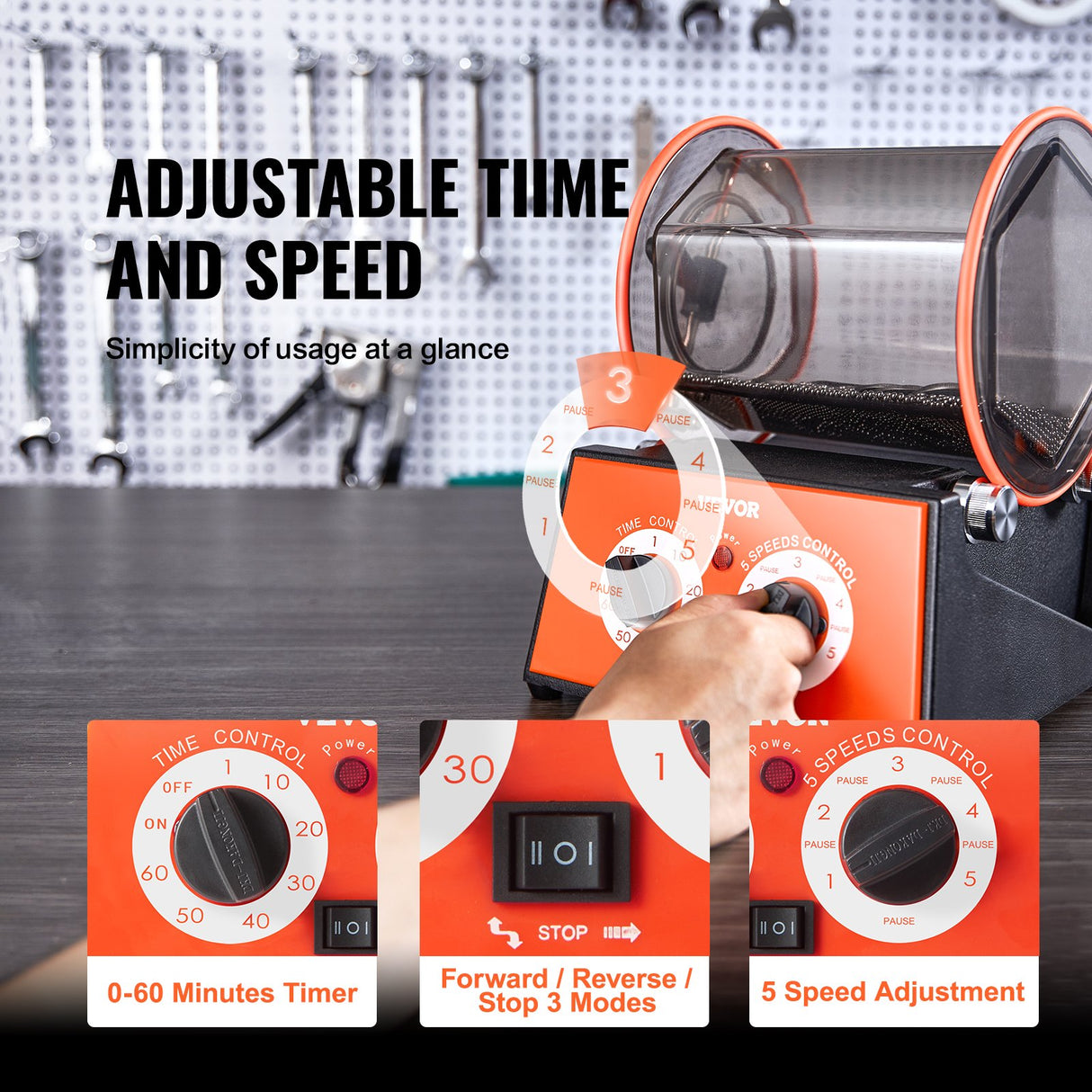 VEVOR Jewelry Polisher Tumbler, 11lbs/5kg Capacity Mini Rotary Tumbler Machine with 0-60 Minutes Tim