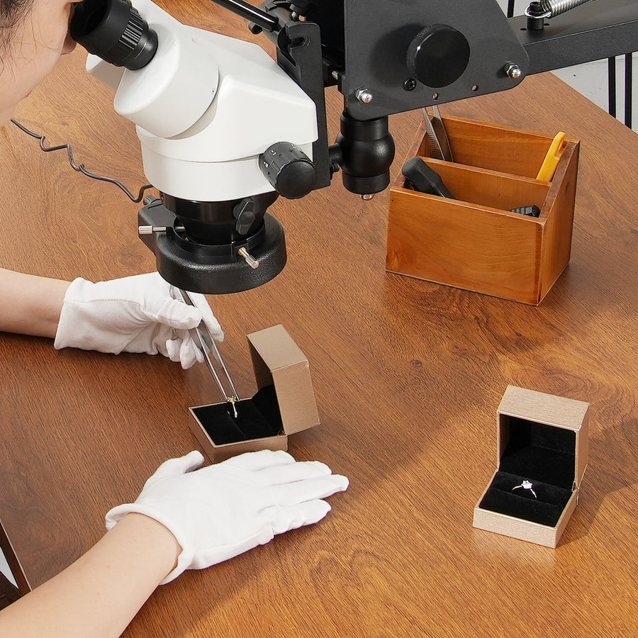 Multi-Directional Microscope with Spring Bracket, 7X-45X Magnification Jewelry Microscope, Micro Jewelry Inlaid Stand with Integrated USB Ring LED Light, Jewelers Microscope for Jewelry Inlay