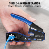 VEVOR RJ45 Crimp Tool Kit, Cat5e/Cat6/Cat6a Ethernet Crimper Crimp Pliers for 8-Pin Modular Plugs with 20pcs Pass-Through Connectors and Covers, Wire Stripper and Network Tester - 45-Degree Angle