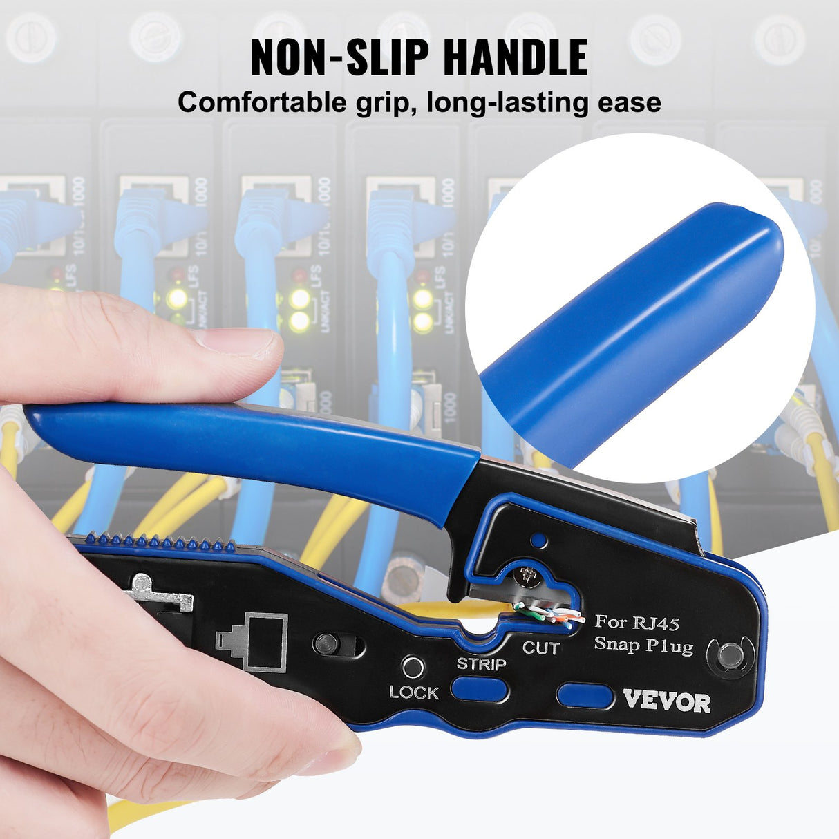 VEVOR RJ45 Crimp Tool Kit, Cat5e/Cat6/Cat6a Ethernet Crimper Crimp Pliers for 8-Pin Modular Plugs with 20pcs Pass-Through Connectors and Covers, Wire