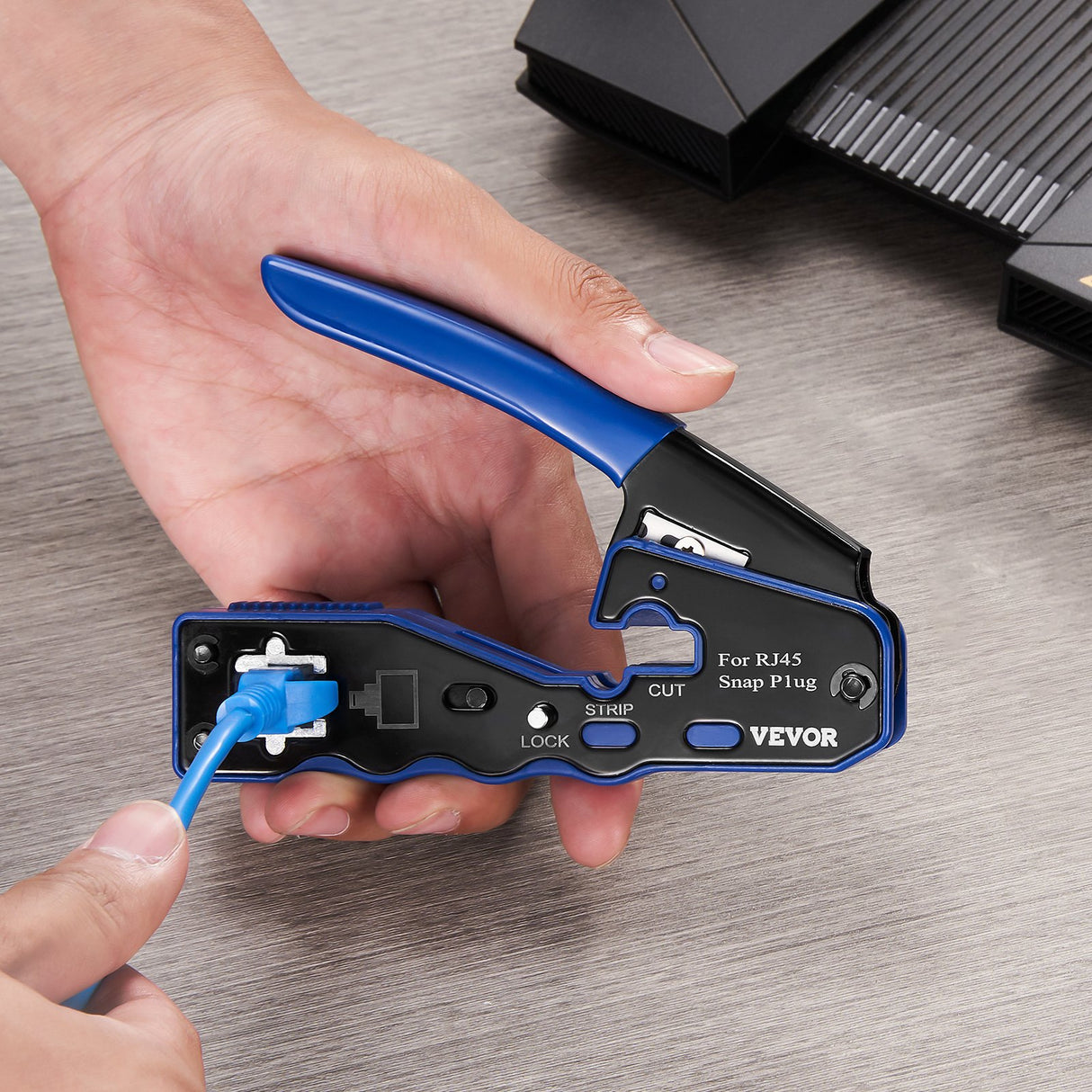 VEVOR RJ45 Crimp Tool Kit, Cat5e/Cat6/Cat6a Ethernet Crimper Crimp Pliers for 8-Pin Modular Plugs with 20pcs Pass-Through Connectors and Covers, Wire
