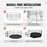 VEVOR Dog Playpen, 8 Panels Foldable Metal Dog Exercise Pen with Bottom Pad, 24