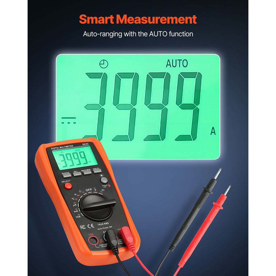 Digital Multimeter, 4000-Count TRMS DC/AC Voltmeter Current Tester, Auto-Ranging Multimeter for Current Voltage Resistance Capacitance Temperature Diodes Continuity Duty-Cycle Measurments