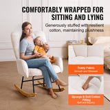 VEVOR Nursery Rocking Chair, 250 lbs Weight Capacity Teddy Fabric Upholstered Glider Rocker Chair with Soft Seat and High Backrest, Nursing Chair for Nursery, Bedroom, Living Room, Ivory White - Side View