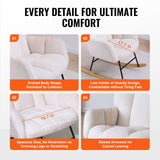 VEVOR Nursery Rocking Chair, 250 lbs Weight Capacity Teddy Fabric Upholstered Glider Rocker Chair with Soft Seat and High Backrest, Nursing Chair for Nursery, Bedroom, Living Room, Ivory White - Rear View