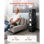 Floorstanding Speaker, 2-Way, Floor-Standing Tower Speaker with 25.4 mm Tweeter, 165.1 mm Woofer, 200W Peak Power, 70Hz–20kHz Frequency Response, Durable MDF Enclosure, for Home Audio, Single