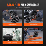 VEVOR Air Compressor Compact Portable Oil Free Compressor 18L 90 PSI - Rear View