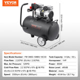 VEVOR Air Compressor Compact Portable Oil Free Compressor 30L 90 PSI - Close-Up Angle